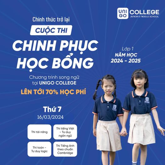 THÔNG BÁO CUỘC THI HỌC BỔNG TÀI NĂNG CỦA TRƯỜNG TIỂU HỌC VÀ THCS UNIGO 